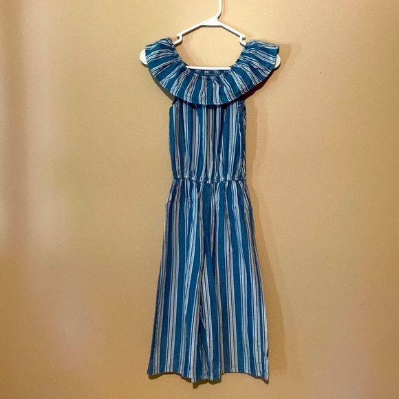 Blue & White Stripes Girls One Piece Romper EUC- size 7/8 - Picture 1 of 4